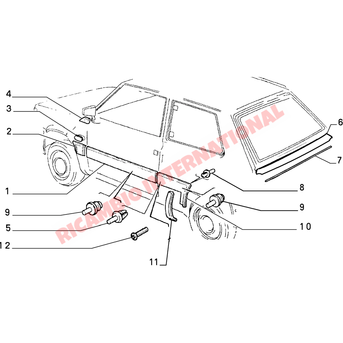 N/S Left Hand Rear Wheel Moulding & Clips - Classic Fiat Panda - Exterior Trim