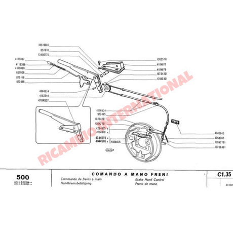 N/S Left Rear Handbrake Lever - Classic Fiat 500 126 - Brakes