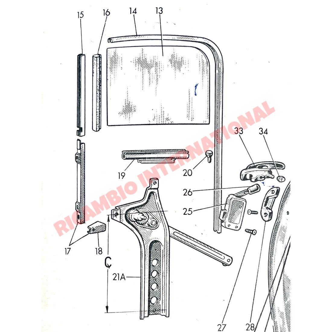 O/S Right Door Glass - Classic Fiat 500 N,D & Giardiniera - Glass & Associated Parts