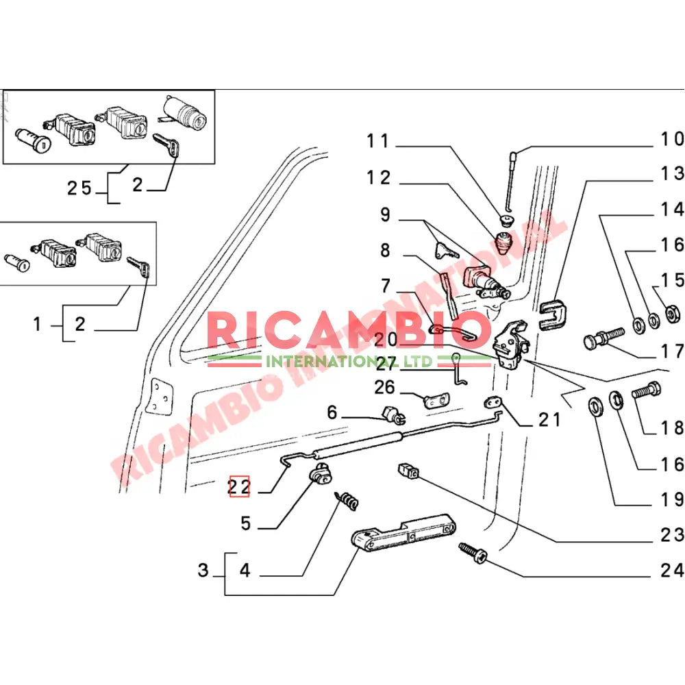 O/S Right Hand Inner Door Opening Handle (BROWN) - Classic Fiat Panda - Accessories & Interior Parts