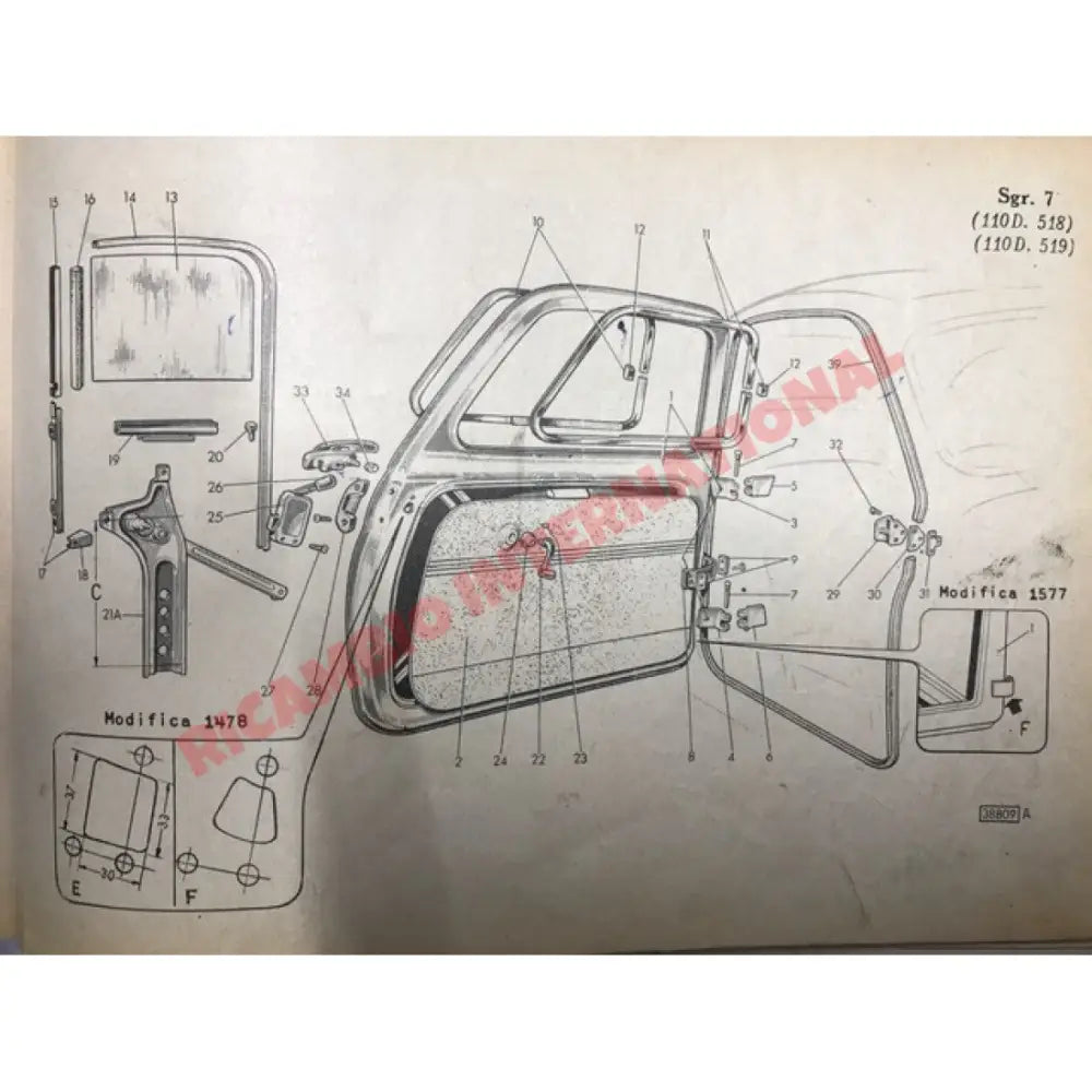 O/S Right Hand Window Winder Regulator - Classic Fiat 500 - Glass & Associated Parts