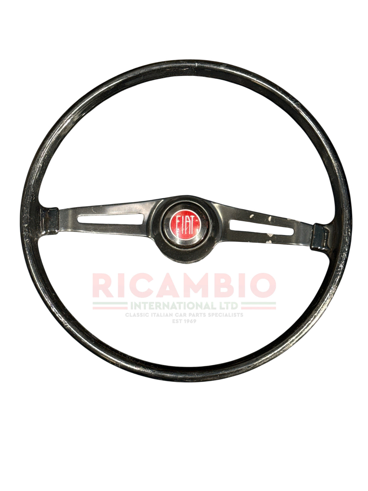 Original Black Steering Wheel & Horn Push - Classic Fiat 500 - Steering Related Items