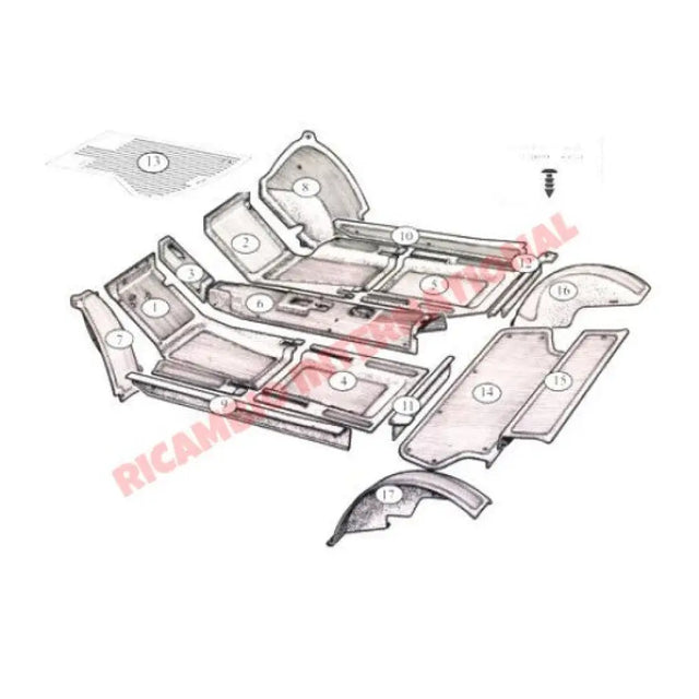 Original Rubber Mat Set (14 piece) - Fiat 600 - Interior Parts