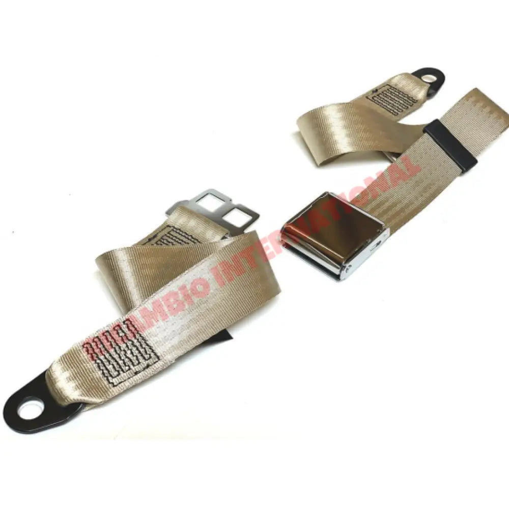 Pair of CREAM Lap Belts with Chrome Buckles - Classic Fiat 500 600 - Seat Belts & Safety