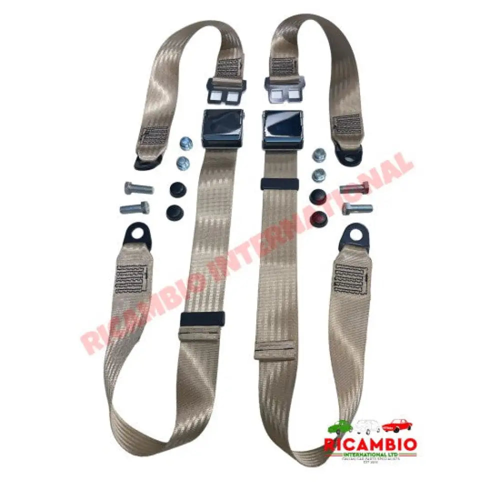 Pair of CREAM Lap Belts with Chrome Buckles - Classic Fiat 500 600 - Seat Belts & Safety