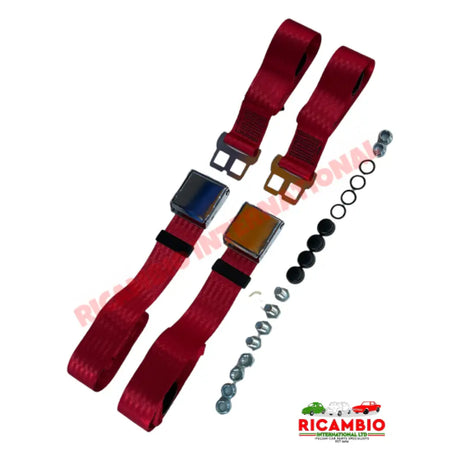 Pair of RED Lap Belts with Chrome Buckles - Classic Fiat 500 600 - Seat Belts & Safety