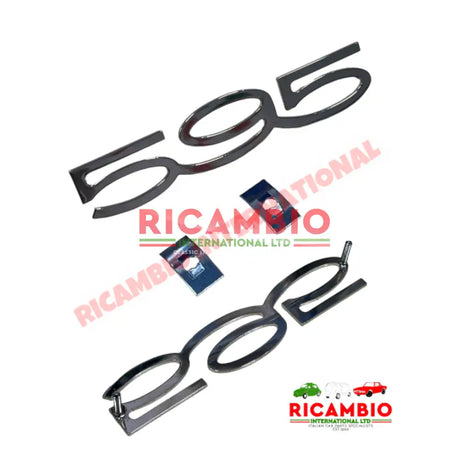 Polished Chrome ’595’ Metal Badge (Large) & Clips - Abarth