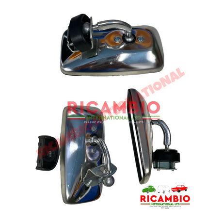 Polished Metal Rectangular Mirror (Clip On) - Classic Fiat 500 126,600,850,900 - Mirrors