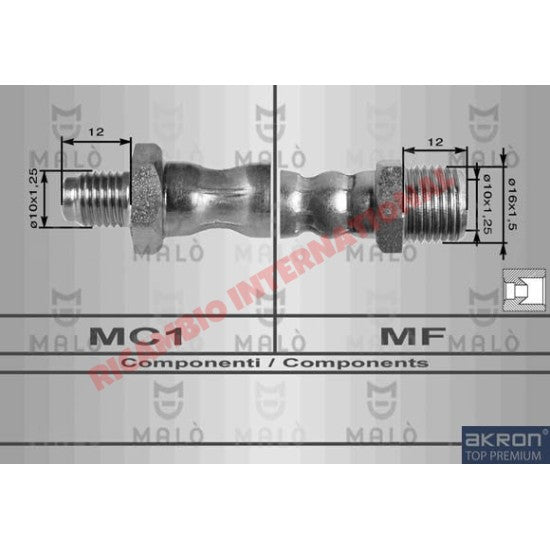 Rear Flexible Brake Hose (450mm) - Lancia Fulvia S1 - Lancia Fulvia Brake Part & Components
