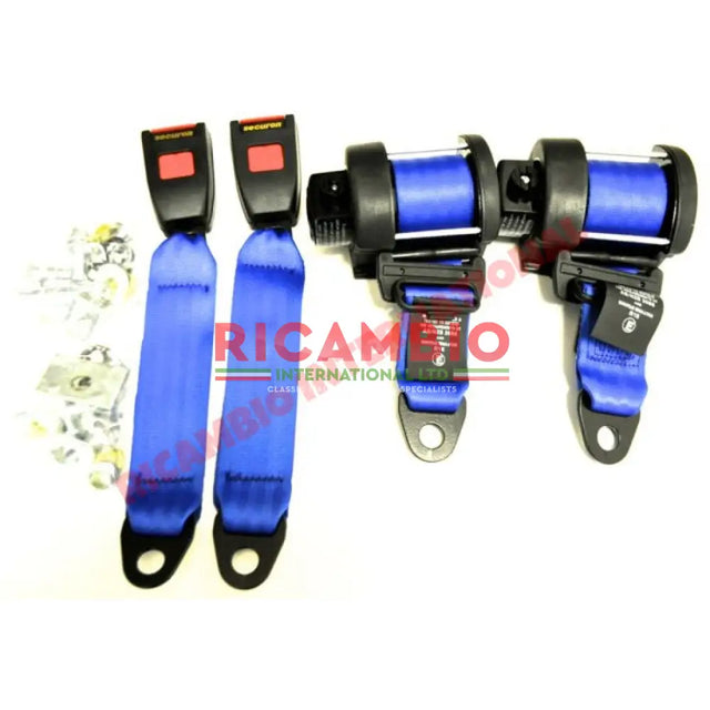 Rear Seat Belt Kit Automatic Inertia (BLUE) - Classic Fiat 500 126 600 850 900 - Classic Fiat 500 Parts & Spares