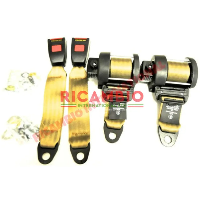 Rear Seat Belt Kit Automatic Inertia (COFFE CREAM) - Classic Fiat 500 126 600 850 900 - Classic Fiat 500 Parts & Spares