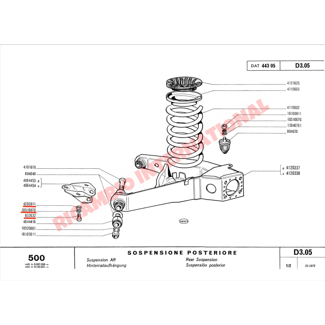 Rear Suspension Arm/A-Frame Bracket Bolt & Washers Kit - Classic Fiat 500 126 600 - Suspension Parts