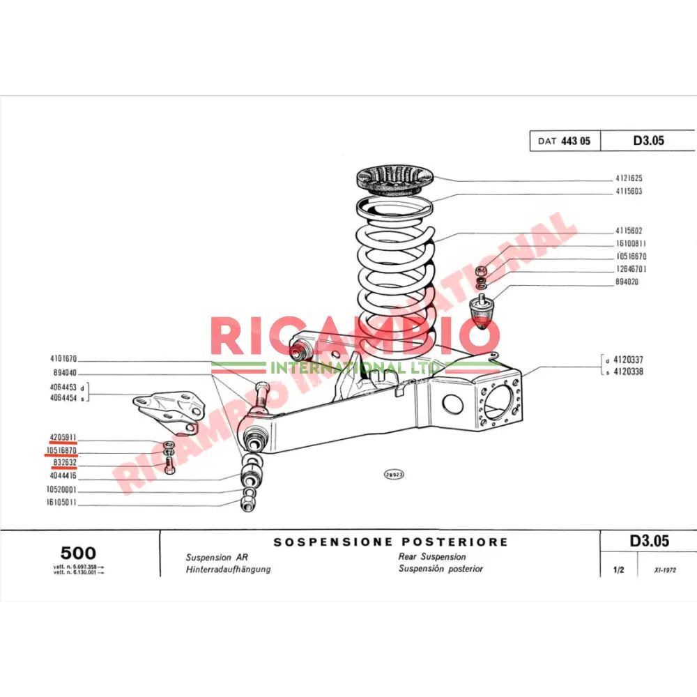 Rear Suspension Arm/A-Frame Bracket Bolt & Washers Kit - Classic Fiat 500 126 600 - Suspension Parts