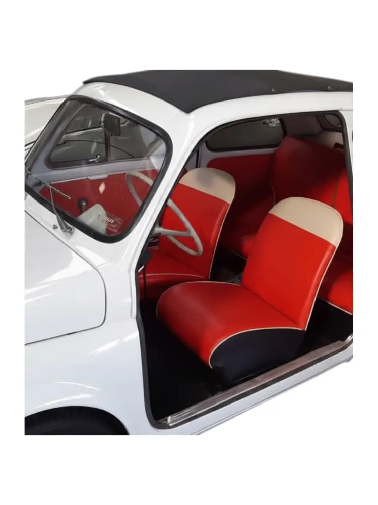 Red & Ivory Seat Covers Set - Classic Fiat 500D - Seat Covers - Padding and Seat Spring