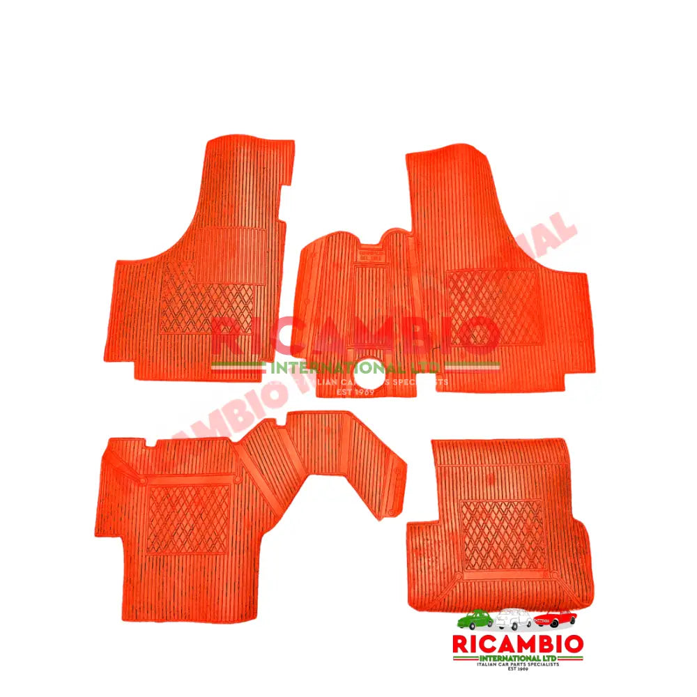 Red Rubber Mat Set (Budget) (4 piece) - Classic Fiat 500 N/D/F/L/R - Rubber Mats