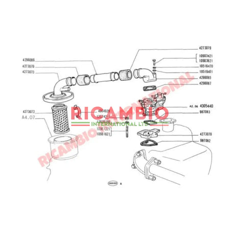 Rubber Hose to Air Filter Housing - Classic Fiat 500 126 - Fuel System