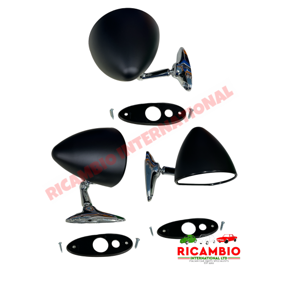 Sebring Black & Chrome Mirror (Bolt On) - Classic Fiat 500,126,600,850,900,124,125,127,128,131 Lancia Fulvia PLUS MANY
