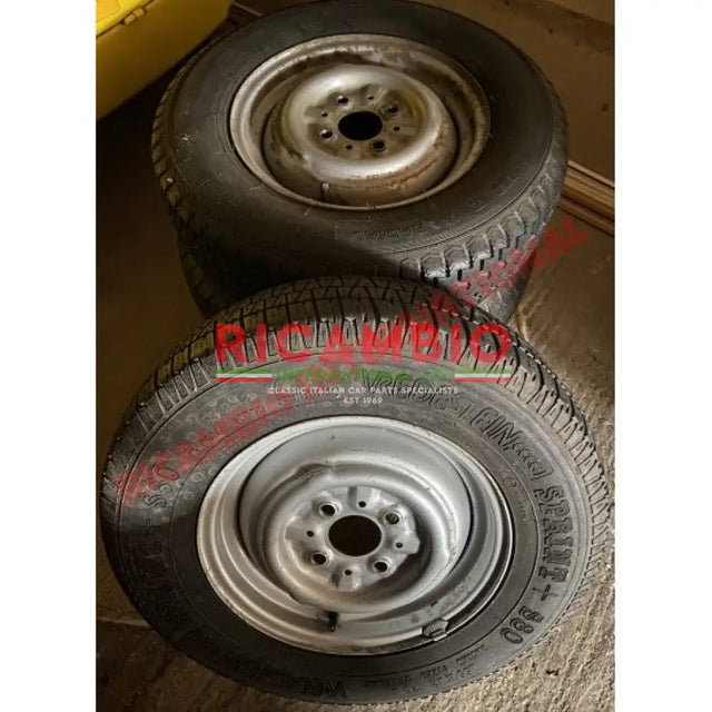 Second Hand Set of 4 Original Steel Wheels & Tyres - Fiat 850 - Fiat 850 Wheels - Tyres - Tubes and Associated Parts