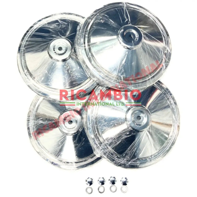 Set of Four Stainless Steel Hub Caps Chrome Bolts & Washers - Classic Fiat 500 - Chrome - Aluminium & Exterior Trim