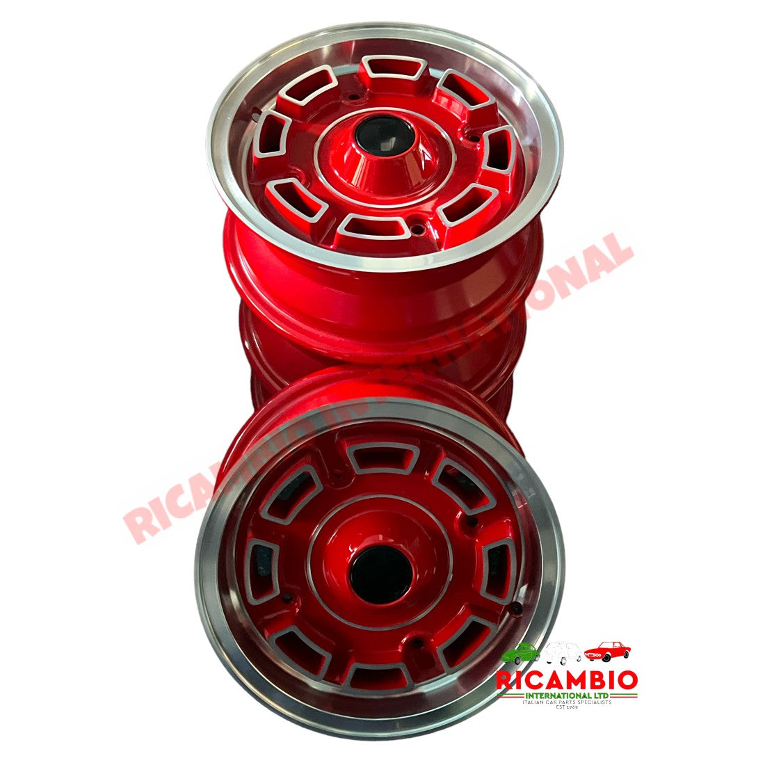 Set of ’LAMBO’ Alloy Wheels - Classic Fiat 500,126 - RED / ABARTH RED - Modifications