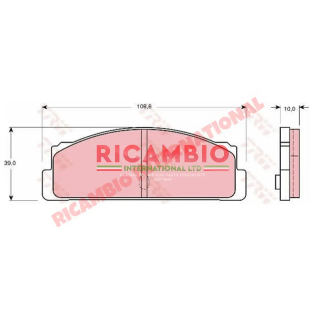 Set of Rear Brake Pads - Fiat Classic Panda 30/45,124,125,127,128,131,132,133,X19,Strada,Ritmo,900T/E Autobianchi