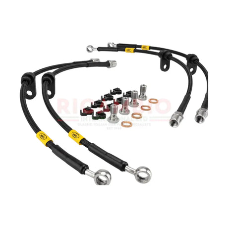 Stainless Steel & Teflon Braided Brake Hose Kit - Classic Fiat 500 126 - Black - Uprated Brake Parts