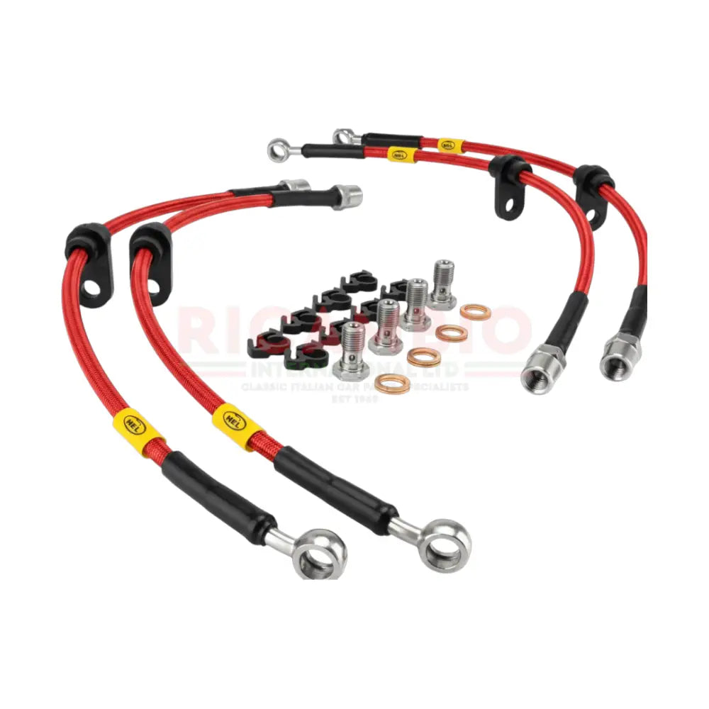 Stainless Steel & Teflon Braided Brake Hose Kit - Classic Fiat 500 126 - Red - Uprated Brake Parts