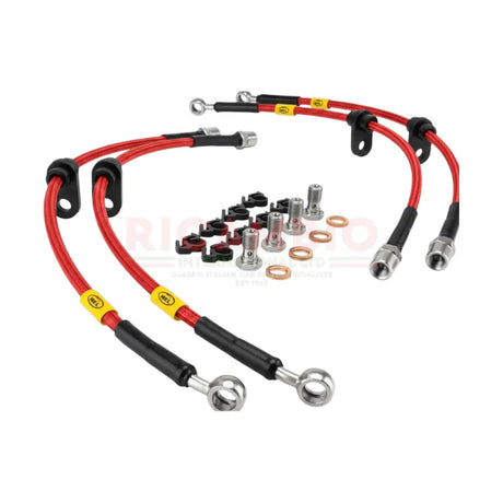 Stainless Steel & Teflon Braided Brake Hose Kit - Classic Fiat 500 126 - Red - Uprated Brake Parts