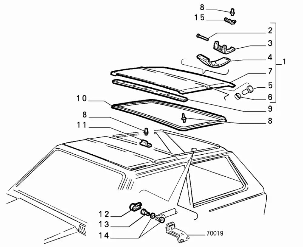 Sunroof Handle Lever & Hinges - Classic Fiat Panda - Handles - Locks and Catches