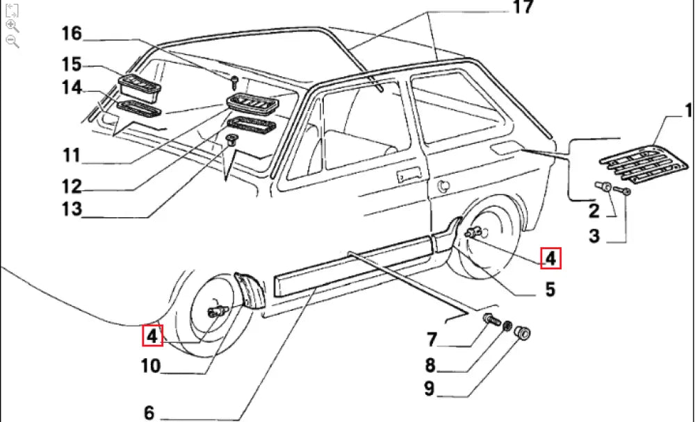 Trim Clip Kit (4) - Classic Fiat Panda,126,Cinquecento