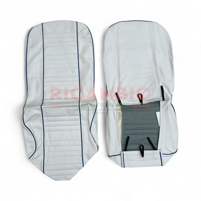White with Blue Piping Seat Covers Set - Classic Fiat 500L - Seat Covers - Padding and Seat Spring