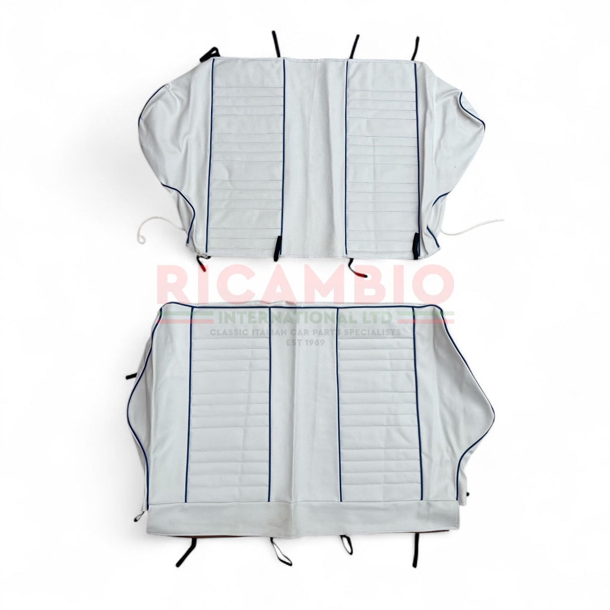 White with Blue Piping Seat Covers Set - Classic Fiat 500L - Seat Covers - Padding and Seat Spring