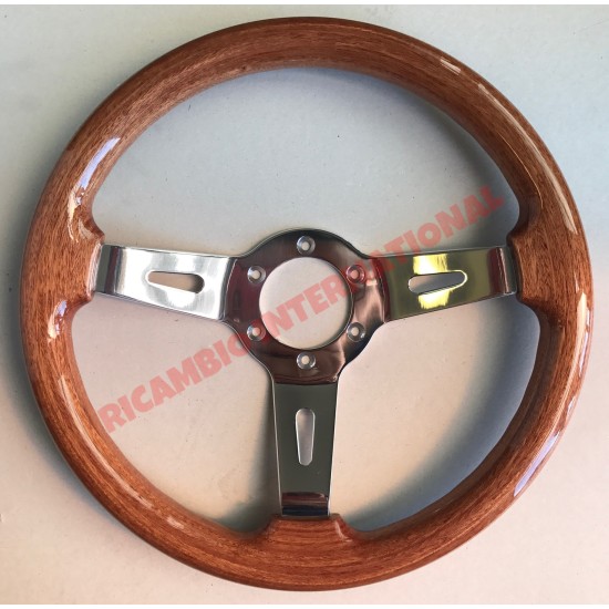 Wood & Polished Chrome Steering Wheel - Classic Fiat 500, 126,600,850 plus many more