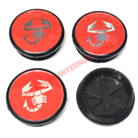 Red Abarth Wheel Center Cap Set (4) - Fiat