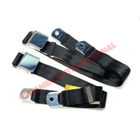 Pair of Black Lap Belts with Chrome Buckles - Classic Fiat 500, 600